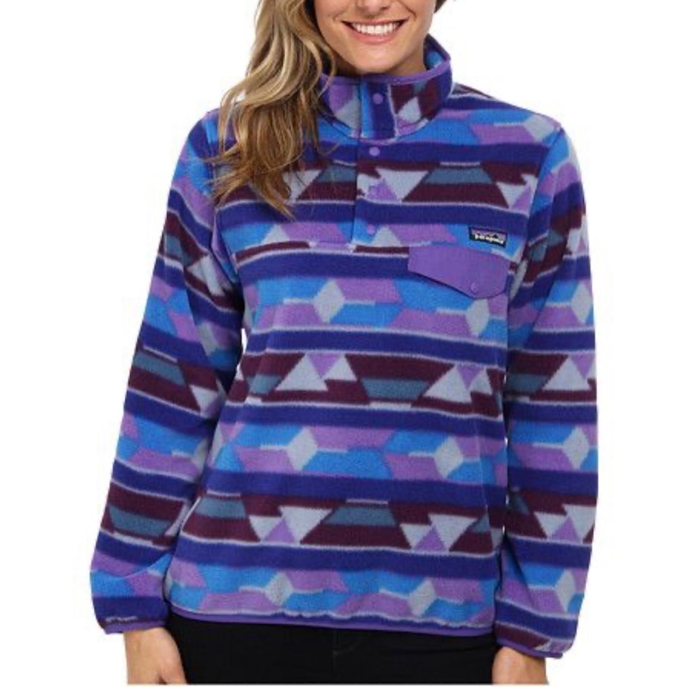 Patagonia Purple & Blue Geometric Fleece Pullover - Picture 3 of 15